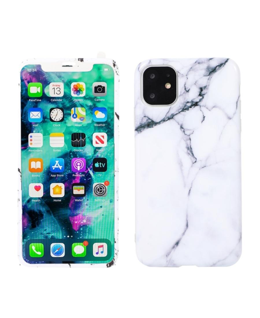 Glass Shield & Phone Case Set - White Cracked Marble